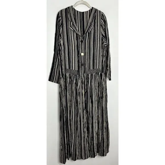 Vintage Romeo Romeo Rayon USA Button Stripe Long Sleeve Maxi Dress Size Large - Picture 2 of 7